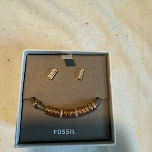 Fossil Gold and Silver Earrings Set